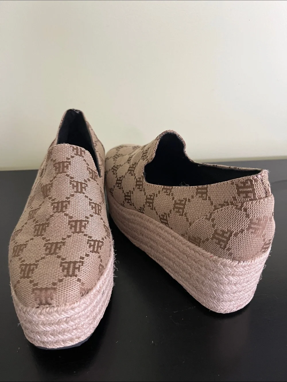 Unbranded Beige Patterned Platform Espadrille Slip-On Shoes